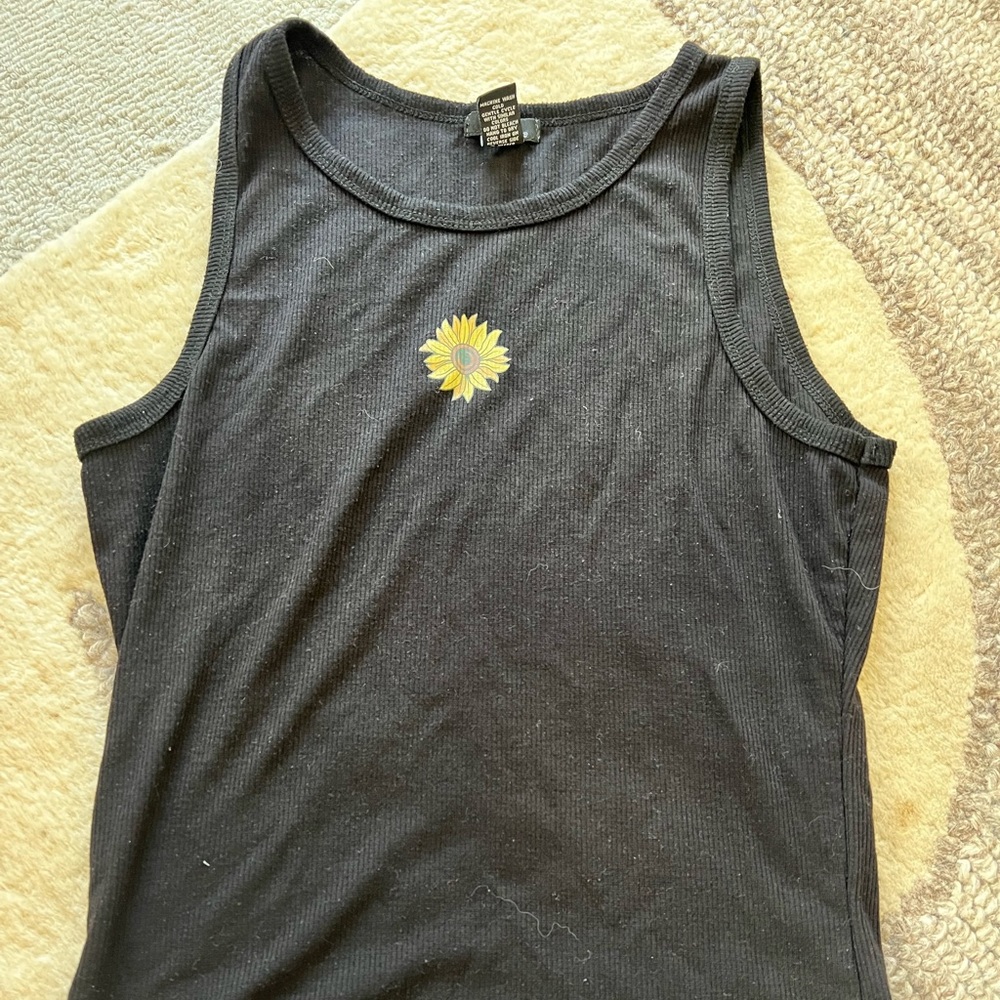 Black tank top with sunflower